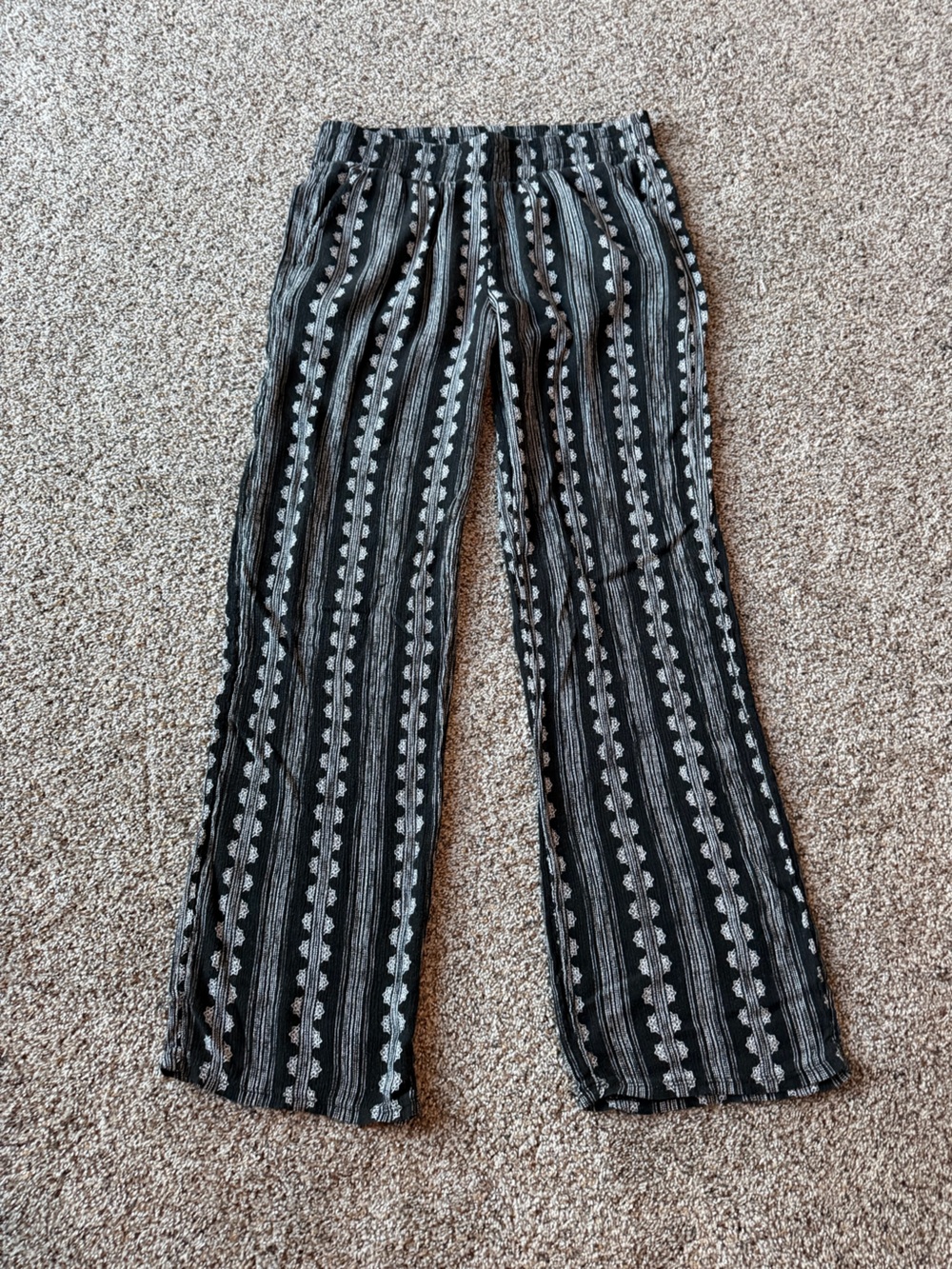 Three Dots Black White Boho Stripe Wide Leg Palazzo Pants M Pull On Flowy
